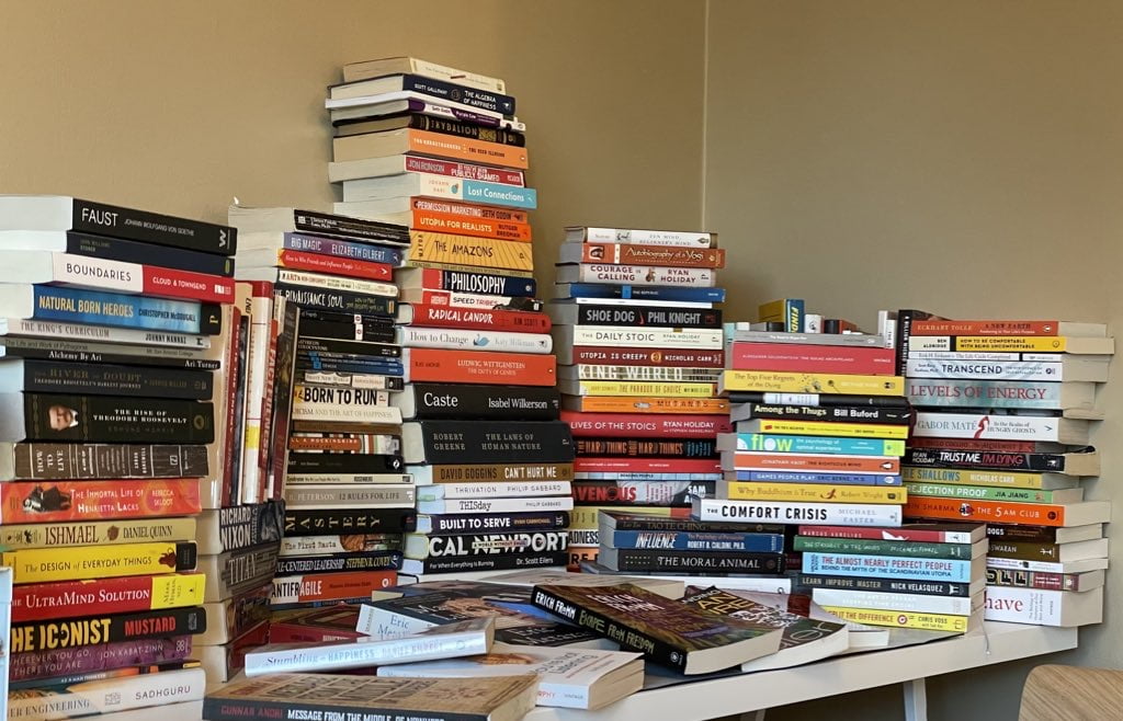 piles of books. Reading List creation guide