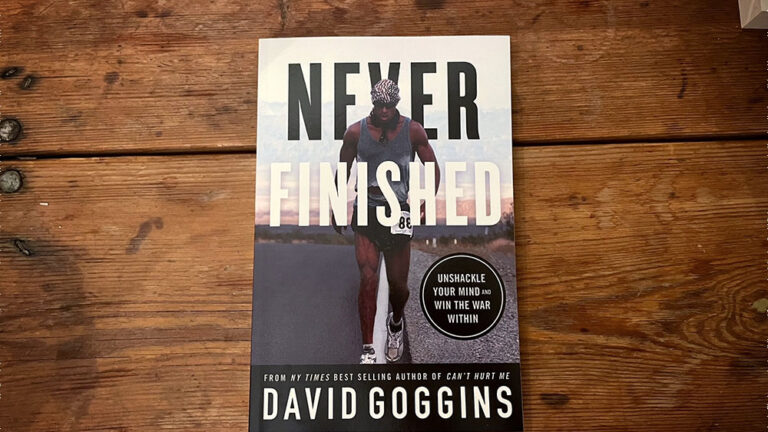 The cover of David Goggins book Never Finished